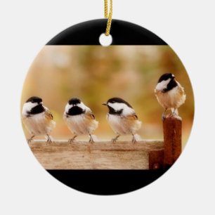 Four Cute Chickadees Ceramic Ornament