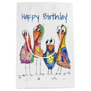 Four Cute Colorful Whimsical Birds Medium Gift Bag