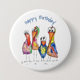 Four Cute Colourful Whimsical Birds 3 Inch Round Button