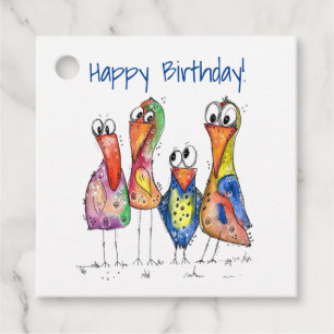 Four Cute Colourful Whimsical Birds Favour Tags