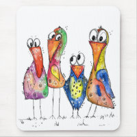 Four Cute Colourful Whimsical Birds