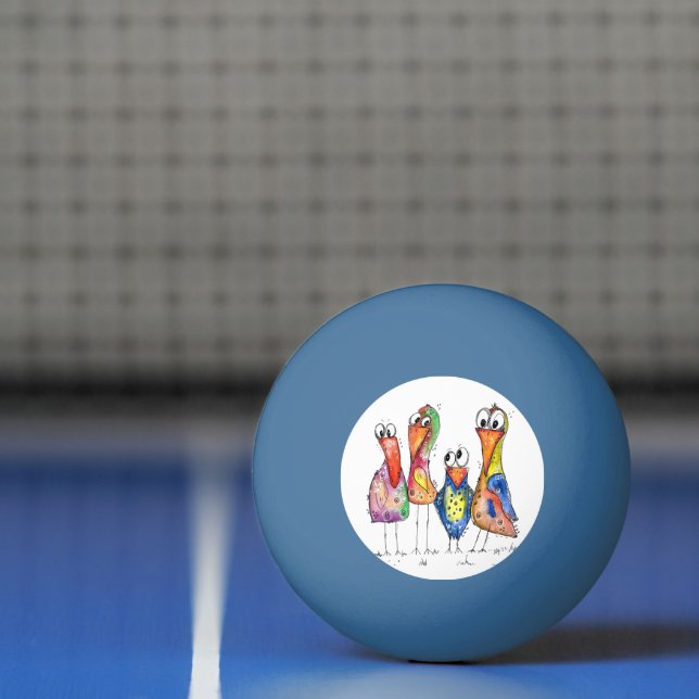 Four Cute Colourful Whimsical Birds Ping Pong Ball (Net)