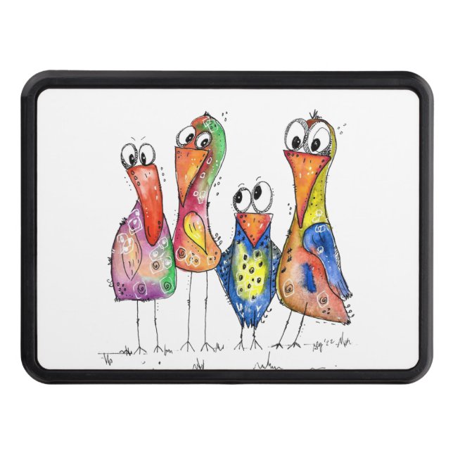 Four Cute Colourful Whimsical Birds Trailer Hitch Cover (Front)