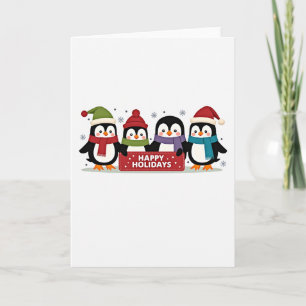 Four Cute Penguins Happy Holidays Sign Card