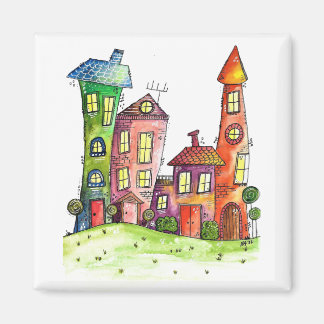 Four Cute Whimsical Houses Magnet