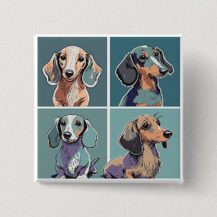 Four Dachshunds Illustration 2 Inch Square Button