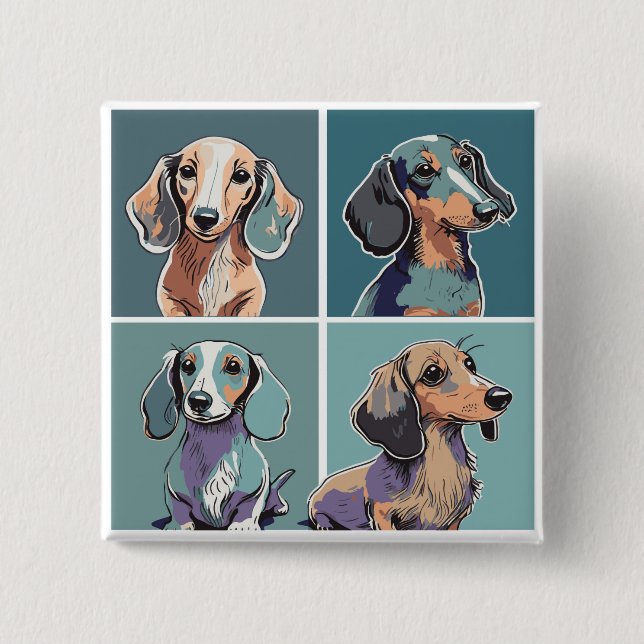 Four Dachshunds Illustration 2 Inch Square Button (Front)