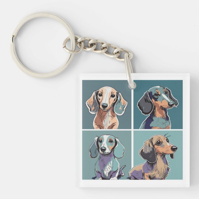 Four Dachshunds Illustration Keychain (Front)