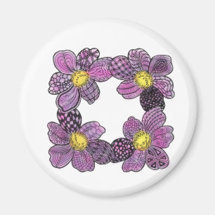 Four Dahlias or African Violets in Pink and Purple Magnet