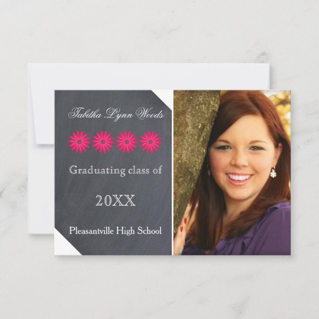 Four Daisies Chalkboard - 3x5 Grad Announcement (Front)