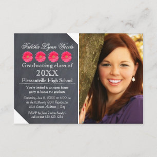 Four Daisies Chalkboard - 3x5 Grad Announcement