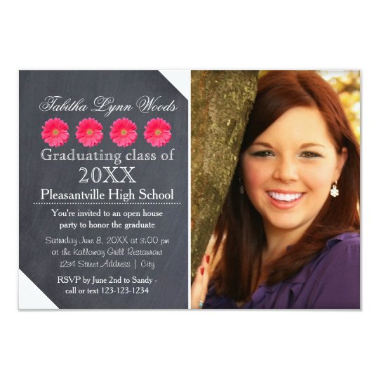 Four Daisies Chalkboard - 3x5 Grad Announcement
