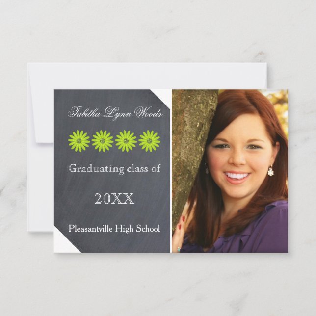 Four Daisies Chalkboard - 3x5 Grad Announcement (Front)