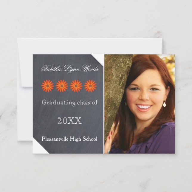 Four Daisies Chalkboard - 3x5 Grad Announcement (Front)