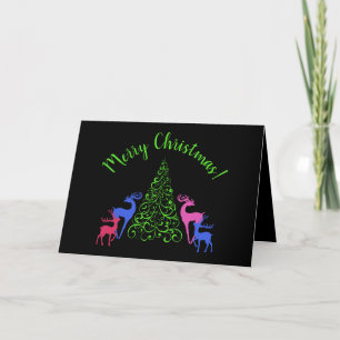 Four Deer & a Merry Christmas Tree Greeting Card