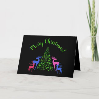 Four Deer & a Merry Christmas Tree Greeting Card