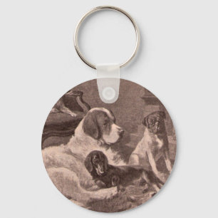 Four Dogs by the Fireside Keychain