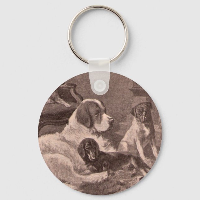Four Dogs by the Fireside Keychain (Front)