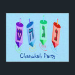 Four Dreidels Invitations<br><div class="desc">Four multicolored dreidels showing nun, gimel, hei, and shin. Nes Gadol Hayah Sham. A Chanukah design. Customizable Chanukah party invitations--add and customize with your information.</div>