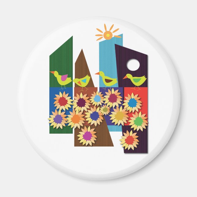 Four ducks in a summer holiday magnet (Front)