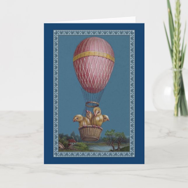 Four Easter Chicks in a Hot Air Balloon Holiday Card (Front)