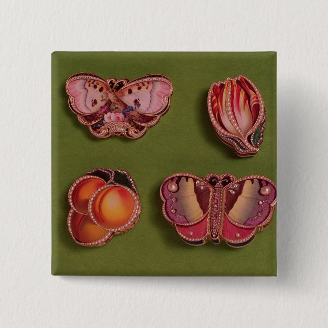 Four enamelled and jewelled boxes, butterfly 2 inch square button (Front)