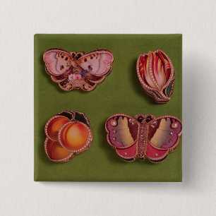 Four enamelled and jewelled boxes, butterfly 2 inch square button