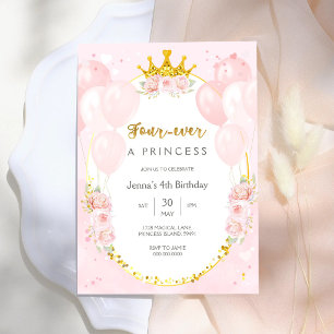 Four Ever A Princess Royal Theme Girl 4th Birthday Invitation