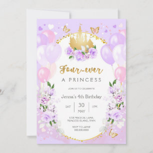 Four Ever A Princess Royal Theme Girl 4th Birthday Invitation