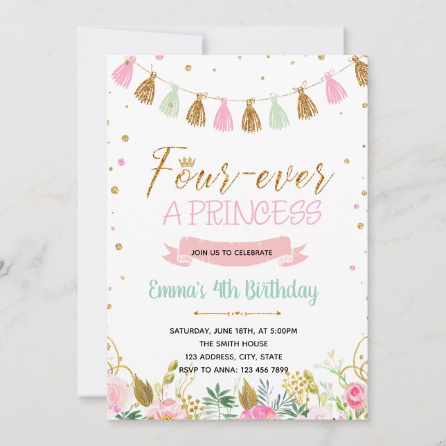 Four Ever a Princesse invitation anniversaire (Devant)