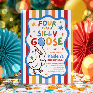 Four Ever A Silly Goose Boy 4th Birthday Party  Invitation