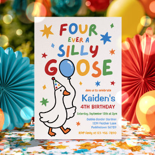 Four Ever A Silly Goose Boy 4th Birthday Party  Invitation