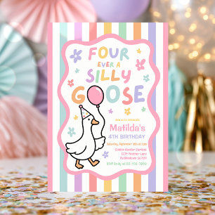 Four Ever A Silly Goose Girl 4th Birthday Party  Invitation