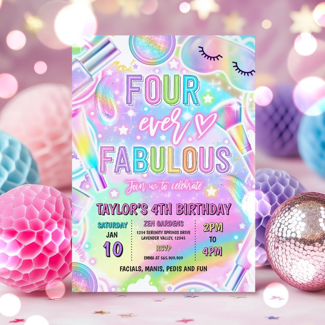 Four Ever Fabulous Rainbow Spa Makeup Birthday  Invitation (Creator Uploaded)
