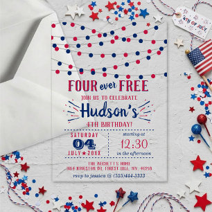 Four Ever Free! 4th Of July 4th Birthday Party Acrylic Invitations