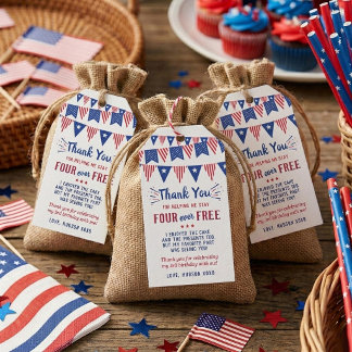 Four Ever Free! 4th Of July 4th Birthday Party Gift Tags