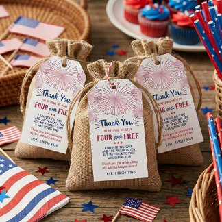 Four Ever Free! 4th Of July 4th Birthday Party Gift Tags