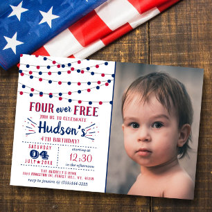 Four Ever Free! 4th Of July 4th Birthday Party Invitation