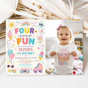 Four-Ever Fun Colourful Birthday Photo Invitation