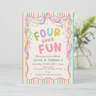 Four-ever Fun Colourful Girl Birthday Invitation