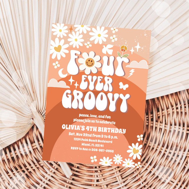 Four Ever Groovy Birthday Invitation (Creator Uploaded)