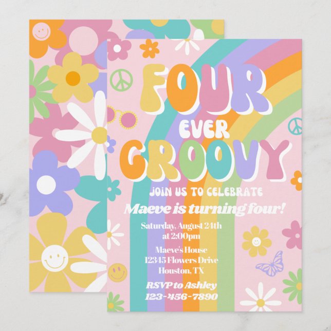 Four-Ever Groovy Birthday Invitation (Front/Back)