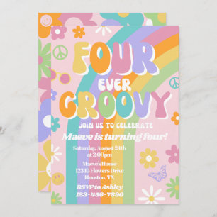 Four-Ever Groovy Birthday Invitation