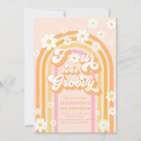 Four Ever Groovy Boho Daisy Rainbow 4th Birthday