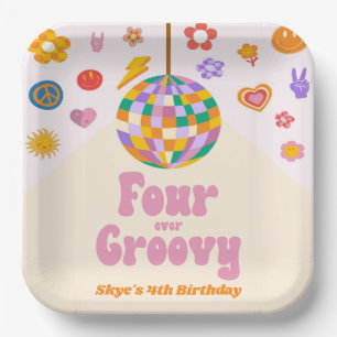 Four Ever Groovy Disco Ball 4th Birthday Party Paper Plate