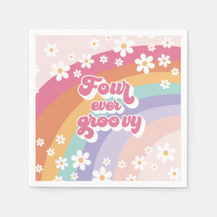 Four Ever Groovy Retro Rainbow 4th Birthday Napkin