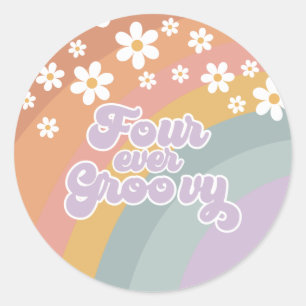 Four Ever Groovy Retro Rainbow Classic Round Sticker