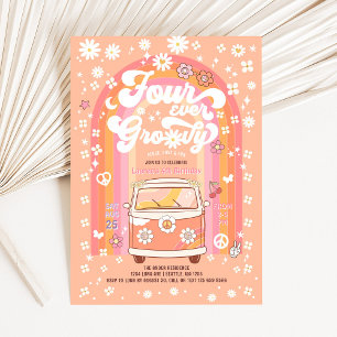 FOUR Ever GroovyVan Bus 4th Birthday Invitation