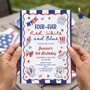 Four-ever Hand Drawn 4th Birthday Invitation