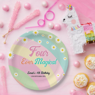 Four Ever Magical Fourth Birthday Daisy Paper Plate